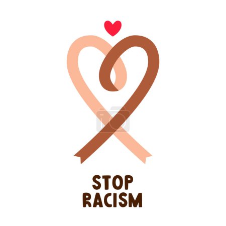 Téléchargez les illustrations : Heart-shaped ribbon in opposite colors of human skin. International Day for the Elimination of Racial Discrimination. Stop racism. Vector illustration isolated on white background. - en licence libre de droit