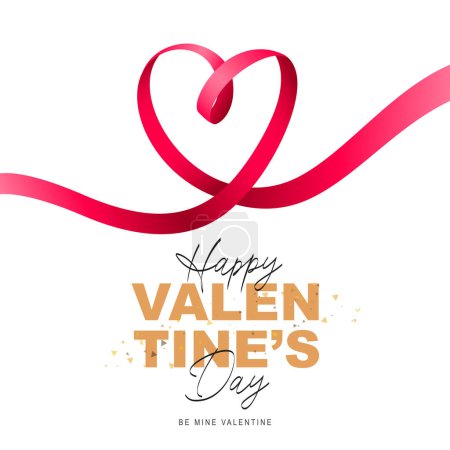 Illustration for Happy Valentine's Day. A beautiful thin red ribbon twisted in the shape of a large heart. Be my valentine. Vector illustration on a white background. - Royalty Free Image