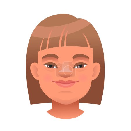 Illustration for Portrait of a beautiful smiling girl with down syndrome. Expression on the face of a sunny child. Avatar of a girl with the genetic disease Down Syndrome. Vector illustration on a white background. - Royalty Free Image