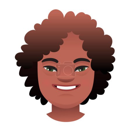 Illustration for Avatar of an African black girl with down syndrome. Expression on the face of a sunny child. Portrait of a girl with the genetic disease Down Syndrome. Vector illustration on a white background. - Royalty Free Image