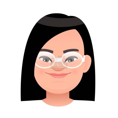 Illustration for Little girl with glasses with down syndrome. Happy expression on the face of a sunny child. Girl with the genetic disease Down Syndrome. Vector illustration on a white background. - Royalty Free Image