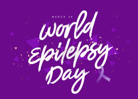 Ilustración de Beautiful Lettering - Día Mundial de la Epilepsia, 26 de marzo. Enfermedad cerebral. Ilustración vectorial sobre fondo abstracto púrpura. - Imagen libre de derechos