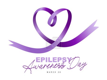 Ilustración de Día de Concientización sobre la Epilepsia, 26 de marzo. La cinta púrpura se convirtió en un hermoso corazón. Enfermedad cerebral crónica. Ilustración vectorial sobre fondo blanco. - Imagen libre de derechos