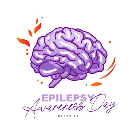 Téléchargez les illustrations : Affiche pour la Journée mondiale de l'épilepsie. Un cerveau violet avec des étincelles de flamme. Une des maladies neurologiques les plus courantes au monde. Illustration vectorielle sur fond blanc. - en licence libre de droit