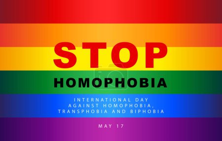 Internationaler Tag gegen Homophobie, Transphobie und Biphobie Schluss mit Homophobie. Die gestreifte LGBT-Flagge. Vektorillustration.