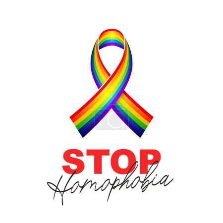 Schluss mit Homophobie. Schleife in den Farben der LGBT-Flagge. Internationaler Tag gegen Homophobie, Transphobie und Biphobie Vektorillustration auf weißem Hintergrund.