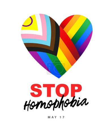 Stop homophobia. May 17. Striped heart in the colors of the LGBT flag. International Day against Homophobia, Transphobia and Biphobia. Vector illustration on a white background.