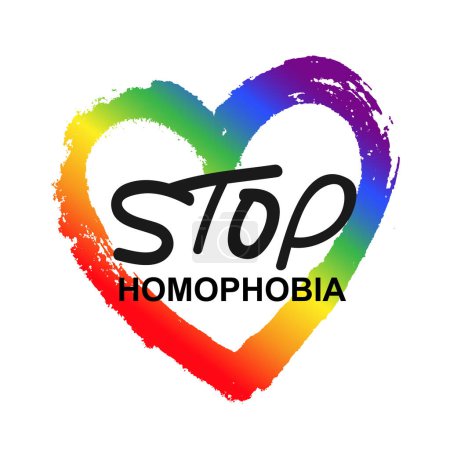 Handgezeichnetes Regenbogenherz. Schluss mit Homophobie. Internationaler Tag gegen Homophobie, Transphobie und Biphobie Vektorillustration auf weißem Hintergrund.