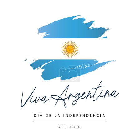 Viva Argentina - Jour de l'indépendance de l'Argentine, 9 juillet. L'inscription est en espagnol. Drapeau argentin peint à la main. Illustration vectorielle sur fond blanc.