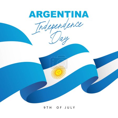 Le 9 juillet. Jour de l'indépendance. Le drapeau argentin. Calligraphie élégante. Illustration vectorielle sur fond blanc.