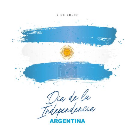 Hand-painted flag of Argentina. July 9 - Argentina's Independence Day. Beautiful calligraphy in Spanish. Vector illustration on a white background.
