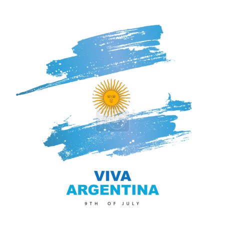Viva Argentina, 9 juillet. Drapeau argentin peint au pinceau. Jour de l'indépendance. Fête nationale. Illustration vectorielle sur fond blanc.