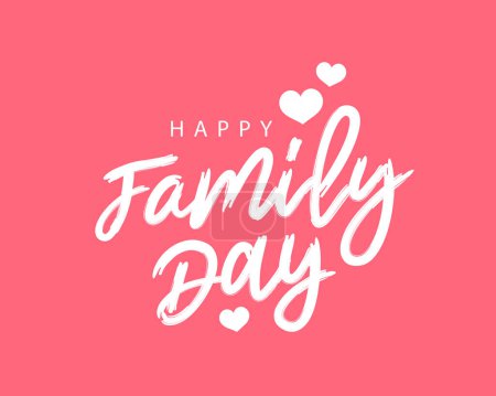 Stylish lettering - Happy Family Day. Inscription is hand-drawn with a brush. Concept of a festive greeting banner for family day. Vector illustration on a red and pink background.