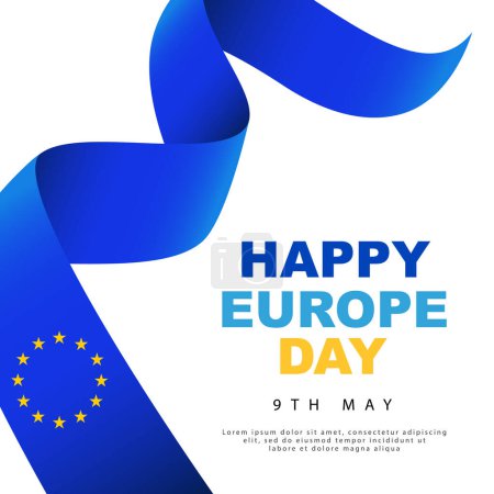 The blue canvas of the European flag. 12 five-pointed yellow stars. 9th May. Happy Europe Day. Vector illustration on a white background.