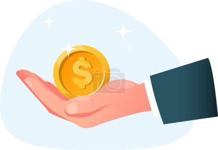 Photo for Concept of offering money, helping donate, investing, a hand extending a gold coin, - Royalty Free Image