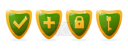 Photo for Shield icons with medicine, key, lock and tick marks - Royalty Free Image