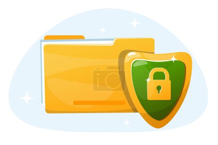 Photo for Information or data protection concept, folder with documents and shield with closed lock sign - Royalty Free Image