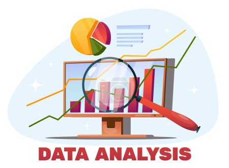 Photo for Concept of analyzing data or information, a computer monitor with a magnifying glass and graphs - Royalty Free Image