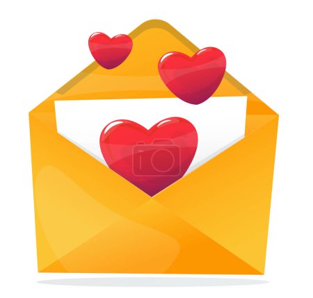 Photo for Love letter, open envelope with white leaf and red hearts. Stock vector illustration - Royalty Free Image