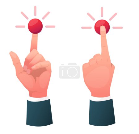 Photo for Hand with an index finger presses the red button - Royalty Free Image