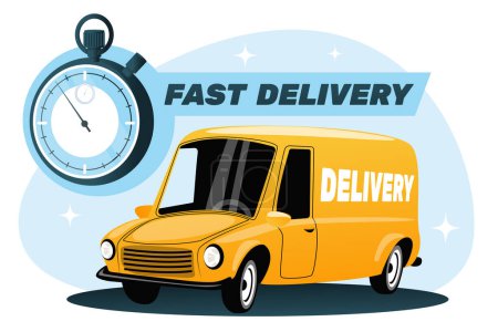 Photo for Fast delivery concept, auto with stopwatch. Stock vector illustration - Royalty Free Image