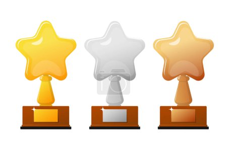 Photo for Gold silver and bronze trophy cup trophies in the form of a star. Stock vector illustration - Royalty Free Image