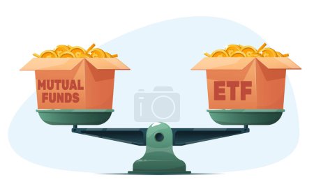 Fondo de inversión negociado en bolsa y fondo de inversión. Stock vector ilustración
