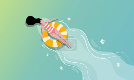 Ilustración de Barco y humano nadar en lily lago ilustración vector diseño fondo para estanque natural lago ilustración diseño - Imagen libre de derechos