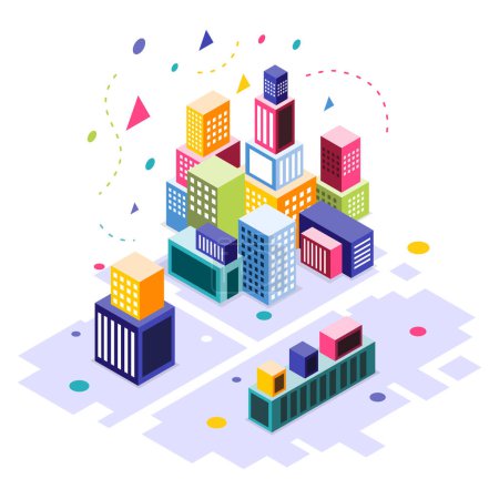 Illustration for Business buildings isometric colorful style design for business company vector - Royalty Free Image