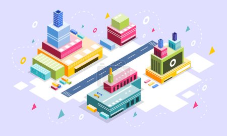 Illustration for City and building isometric style design - Royalty Free Image