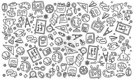 Illustration for Back to school doodle line set vector bundle for education school set - Royalty Free Image