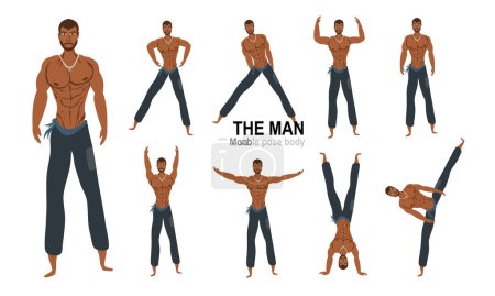 Illustration for Sixpack man with pants character pose vector - Royalty Free Image