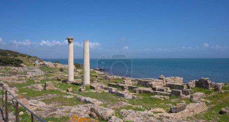Téléchargez les photos : Ruines de Tharros, une ancienne ville phénicienne dans la péninsule de Sinis à Cabras en Sardaigne centrale - en image libre de droit