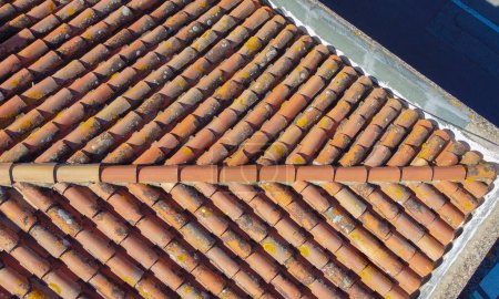 Foto de Azulejo de techo de cerámica viejo sin costuras. Vector Textura inconsútil - Imagen libre de derechos
