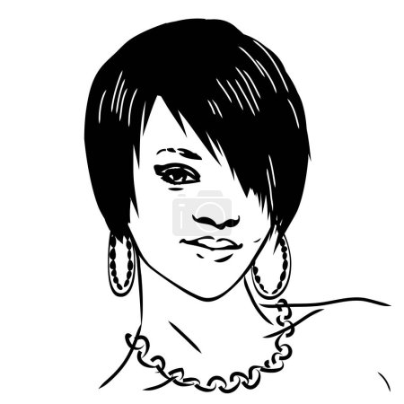 Foto de Nueva York, Estados Unidos, noviembre de 2021: Una caricatura en blanco y negro de la estrella del pop y diseñadora de moda Rihanna - Imagen libre de derechos