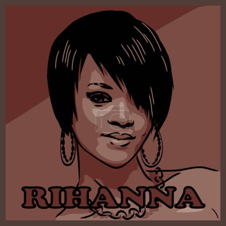 Foto de Nueva York, Estados Unidos, noviembre de 2021: Una caricatura en blanco y negro de la estrella del pop y diseñadora de moda Rihanna, hecha en marrón - Imagen libre de derechos