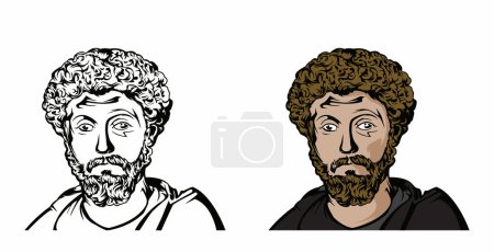 Illustration for Illustration of male character character with set line art and realistic, statue figure, head vector drawn with detaile - Royalty Free Image