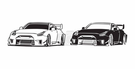 Téléchargez les illustrations : Jeu vectoriel de voitures avec plusieurs versions noir et blanc de modèles - en licence libre de droit