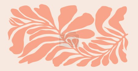 Abstraktes botanisches Plakat. Zeitgenössischer Hintergrund, minimale moderne Blattdruckelemente, organische Formen im Matisse-Stil.