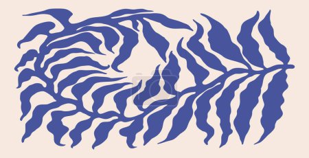 Vektorkunst Abstraktes botanisches Plakat. Zeitgenössischer Hintergrund, dunkelblaue Blattelemente minimaler moderner Druck, organische Formen im Matisse-Stil.