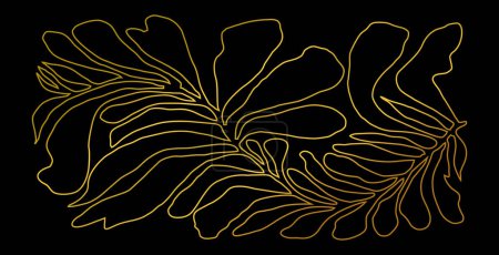 Matisse style boho abstract poster in gold colors on black background. Contemporary minimalist print with organic shapes, black and white vector art