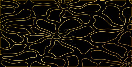 Matisse style boho abstract poster in gold colors on black background. Contemporary minimalist print with organic shapes, black and white vector art