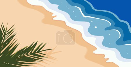 vector background of beautiful beach views with young coconut trees and charming waves
