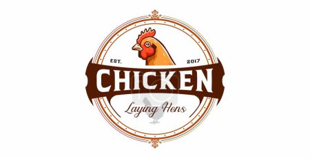 Hühnerkopf-Logo mit Emblemrahmen und dekorativen Elementen