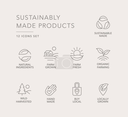 Ilustración de Conjunto de iconos de insignia de vector de productos hechos sostenibles - Imagen libre de derechos