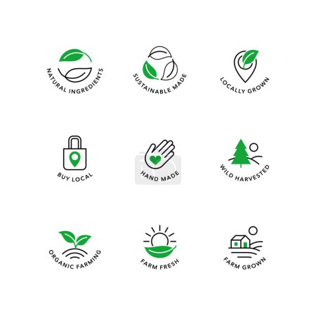 Nachhaltig hergestellte Produkte Vektor Logo Badge Icons Set
