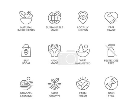Illustration for Sustainable made products vector logo badge icons set - Royalty Free Image