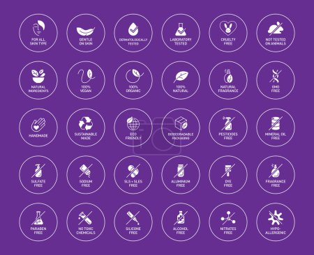 Téléchargez les illustrations : Ensemble d'icônes de logo de badge vectoriel cosmétiques naturels - en licence libre de droit