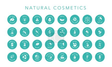 Ilustración de Conjunto de iconos de logotipo de insignia de vector de cosmética natural - Imagen libre de derechos