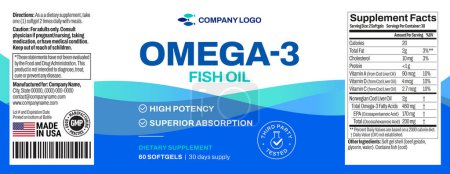 Omega 3 softgels Bottle Label vector packaging